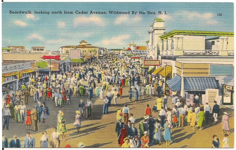 Boardwalk Looking North From Cedar Avenue, Wildwood-by-the-Sea NJ Postcard