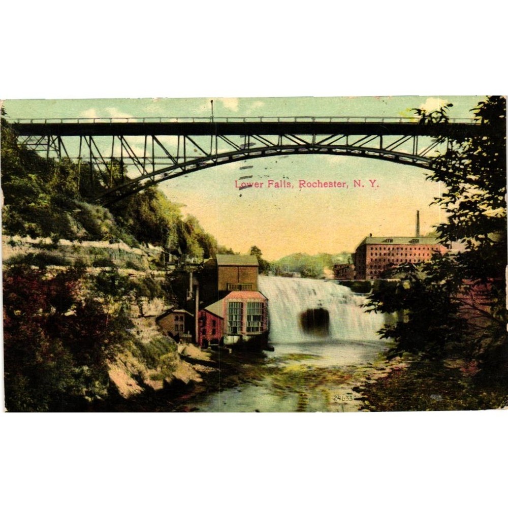 Vintage Lower Falls Rochester New York Postcard Genesee River Bridge c1910