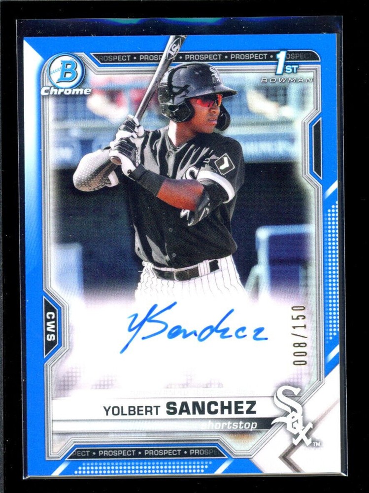 2021 Bowman Chrome Autographs Blue Refractors #CPAYSA Yolbert Sanchez 008/150