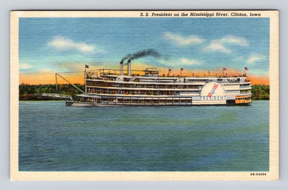 Clinton IA-Iowa SS President On The Mississippi River Vintage Postcard