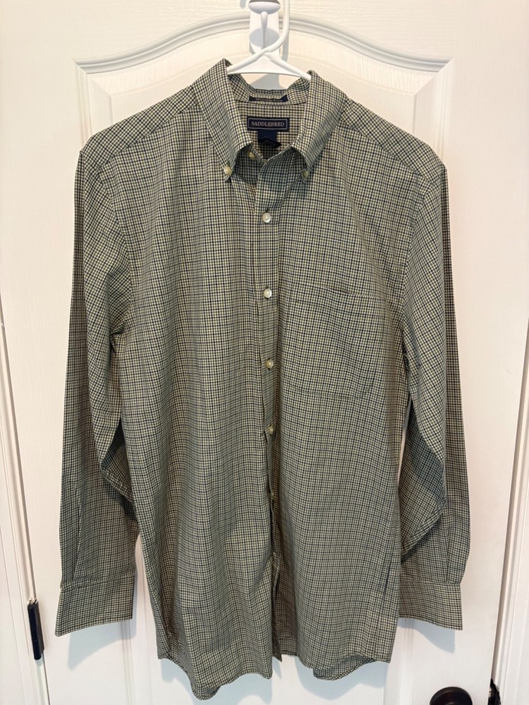 Saddlebred Men's Wrinkle Free Shirt Button Down Size S Green Plaid