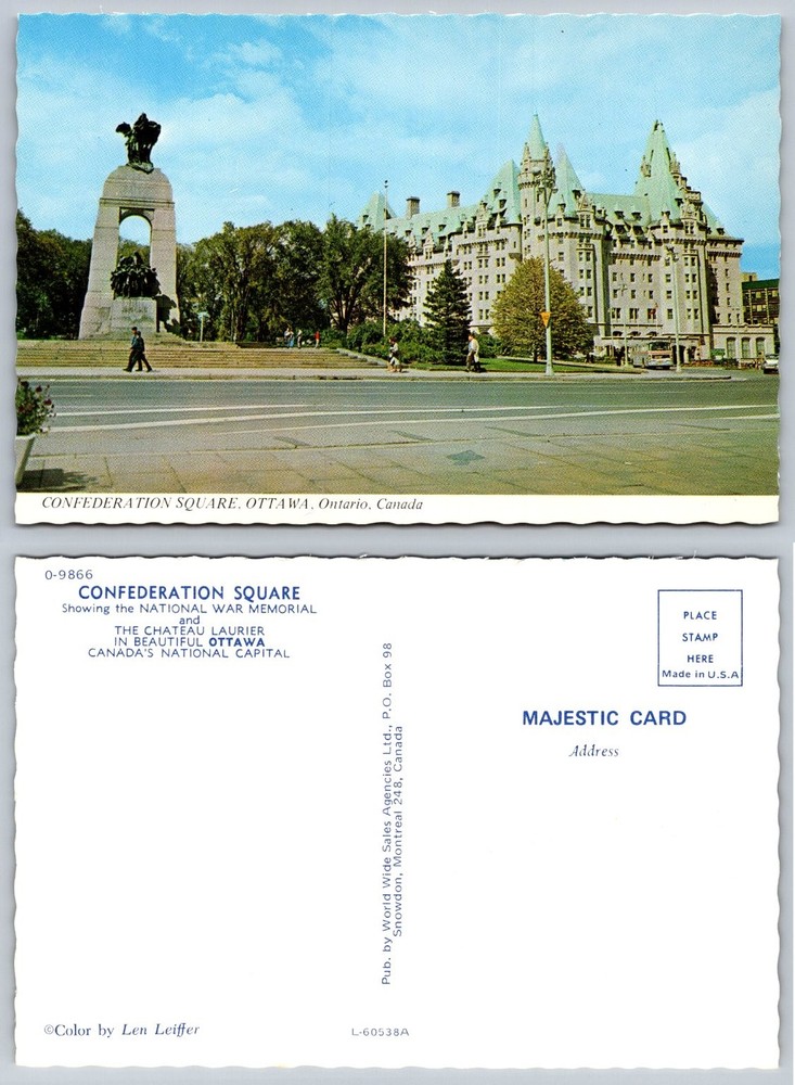 Ottawa Confederation Square National War Memorial Chateau Laurier Postcard
