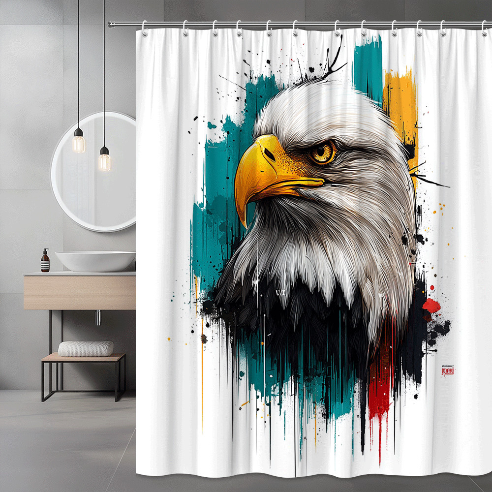 Eagle Head Graphic Shower Curtain, Abstract Paint Splash Wall Art