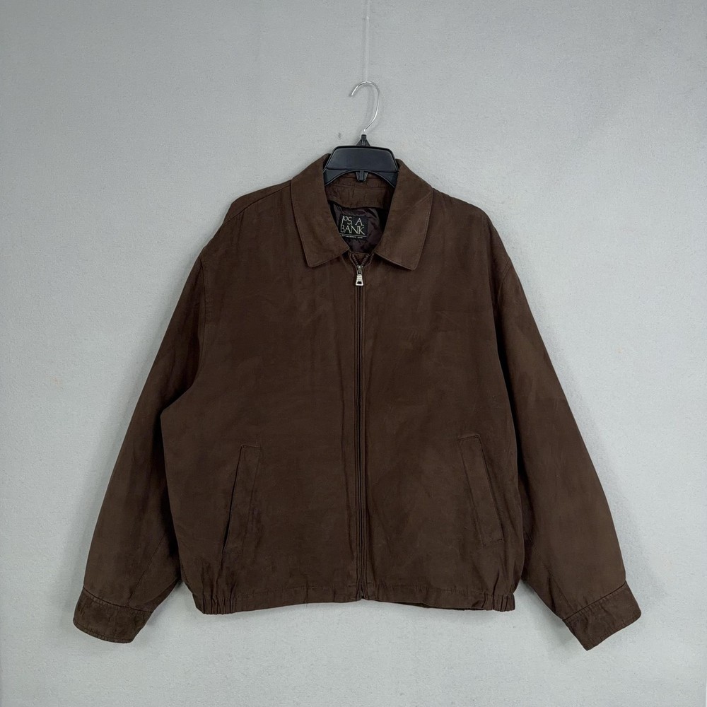 Jos A Bank Jacket Mens XL Brown Faux Suede Bomber Full Zip Lined Grandpa 90s