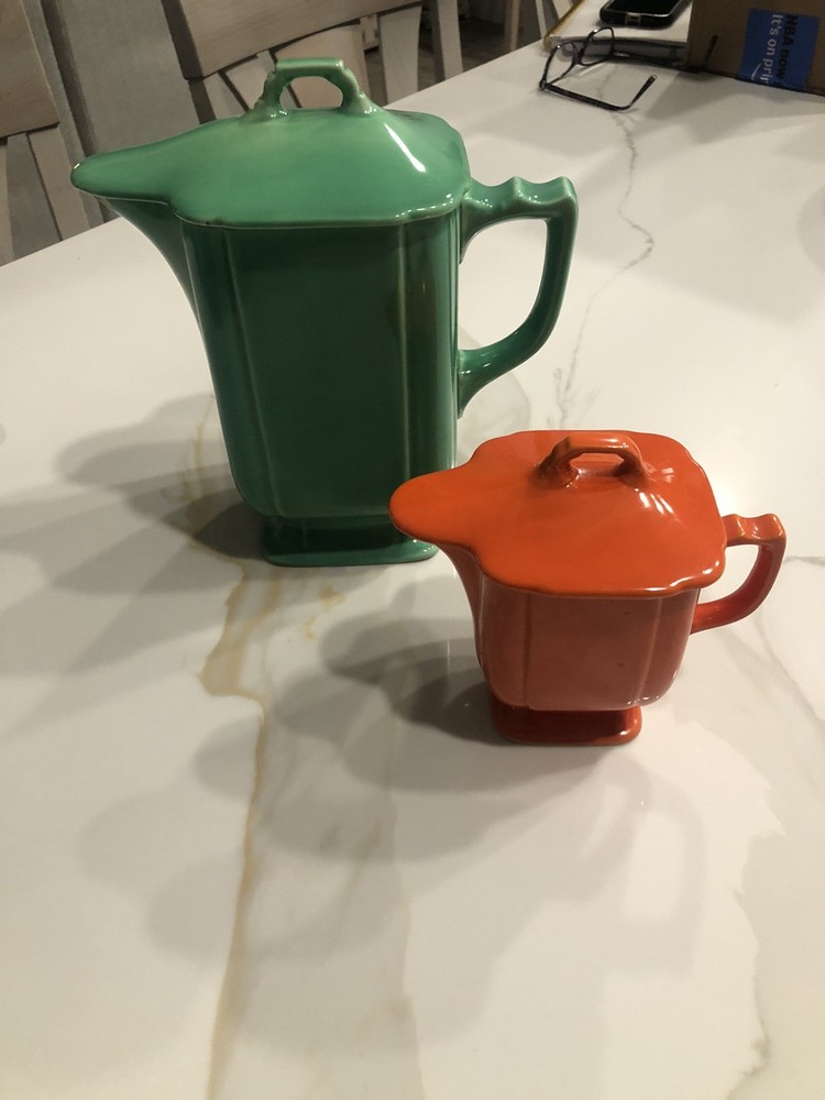 Vintage Homer Laughlin Fiestaware Riviera Batter Pitcher & Syrup Pitcher & Lids