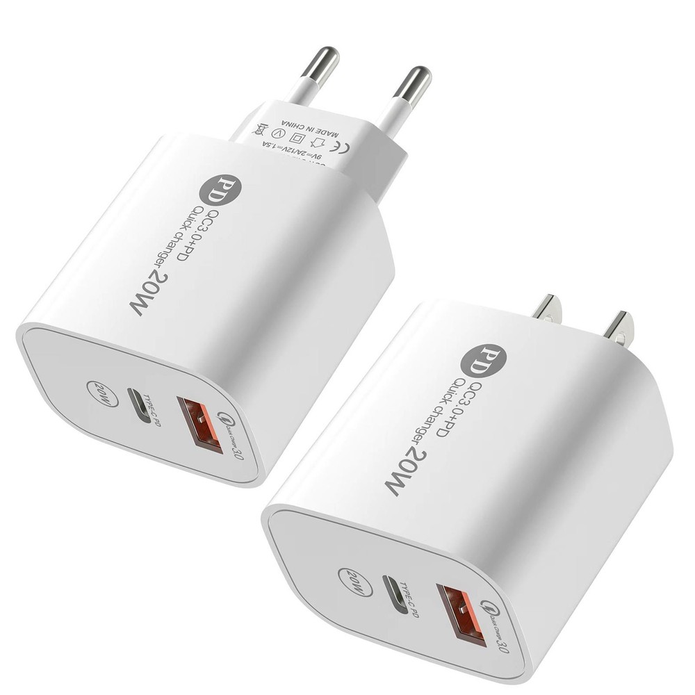 20W Dual USB Wall Charger with Type C and USB A Fast Charging Block  