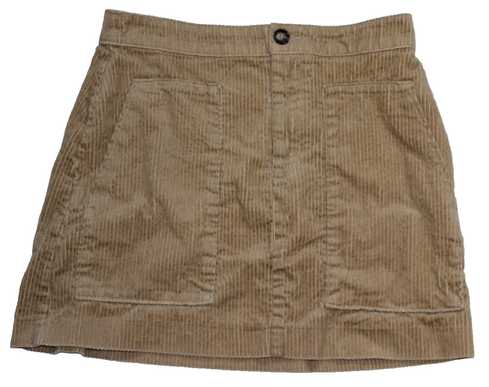 H&M Women's Corduroy Midi Skirt Size 12 Beige Tan A-Line Knee Length Zip Y2K