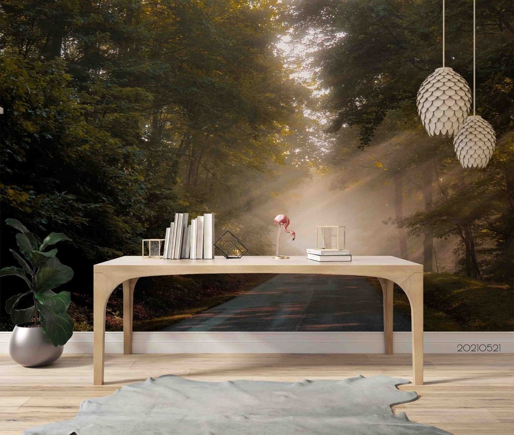 3D Forest Sunshine Highway Landscape Wall Murals Wallpaper Murals Wall Sticker