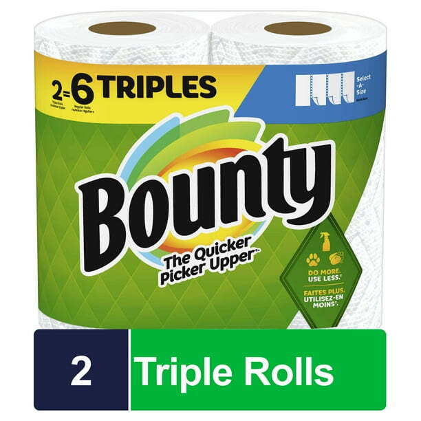Bounty 2-Ply Paper Towels Triple Rolls White 270 Sheets, Pack Of 2 Rolls