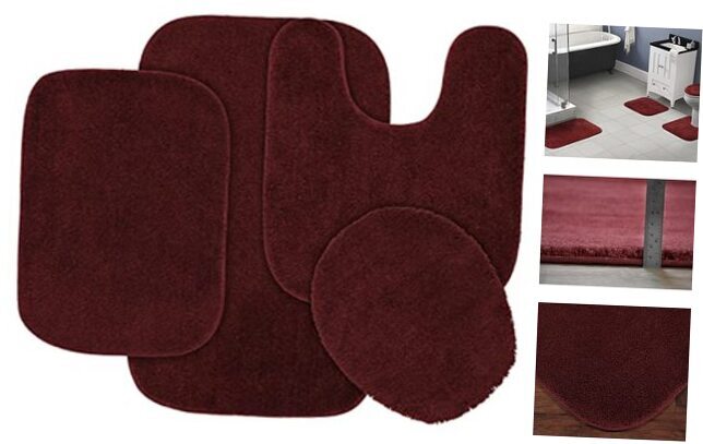 Traditional Bath Rug 4 Piece Set - Lid, Contour, 2 Bath Rugs Chili Pepper Red