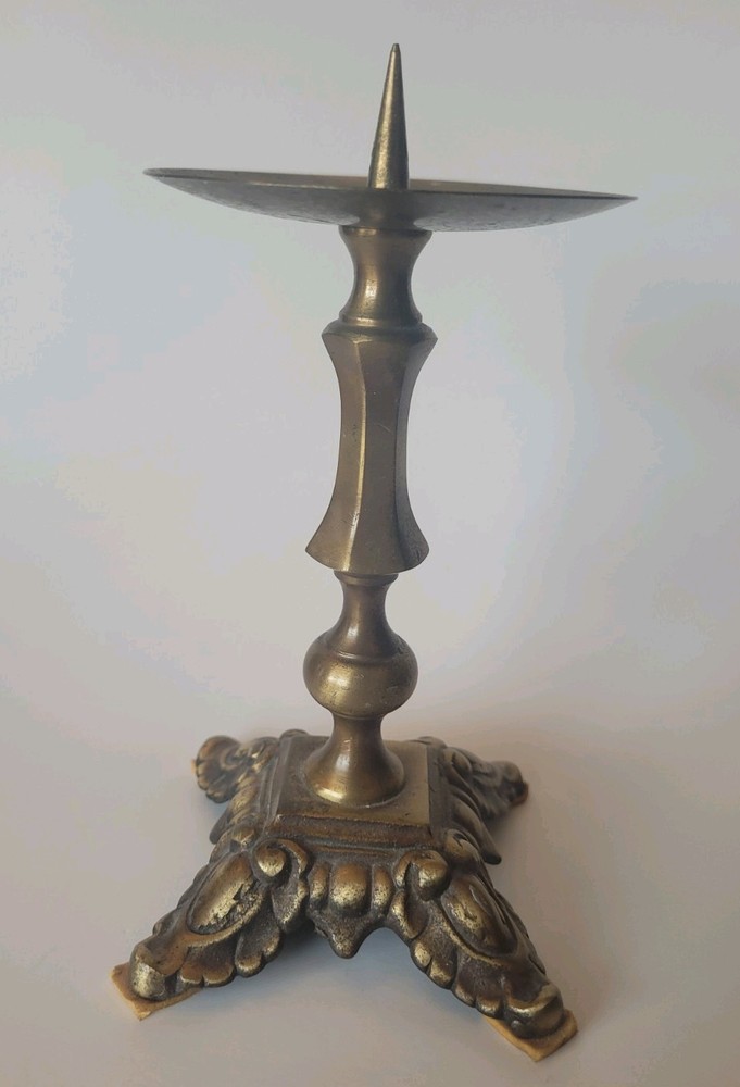Vintage Ornate Footed Brass Rose Bud Spike Pillar Candle Holder 8'' Tall