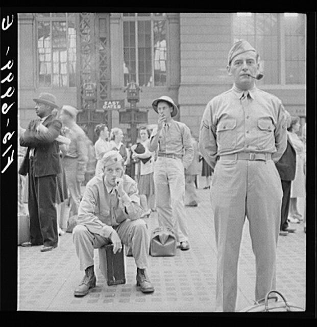 New York NY 1940s Pennsylvania Railroad Station Waiting for Trains Soldiers