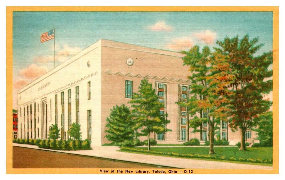 Toledo OH Ohio New Library Street View D-12 Linen Postcard