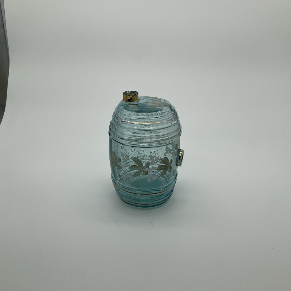 Victorian Hand Painted Glass Barrel Miniature 4 3/4” X 2 3/4” Base