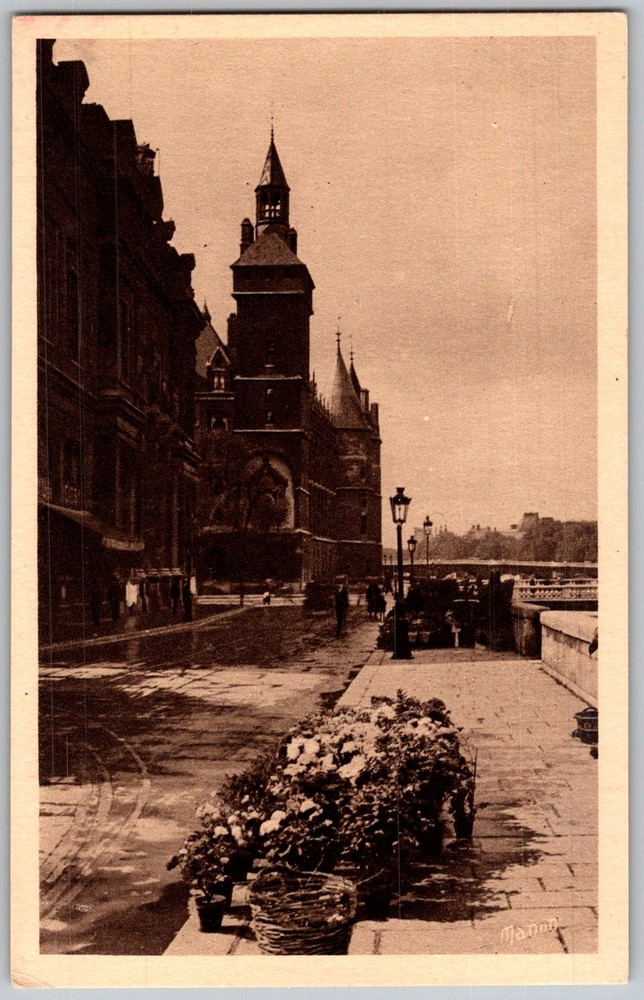 Antique Postcard Marche Aux Fleurs Market Paris, Fr 1920s