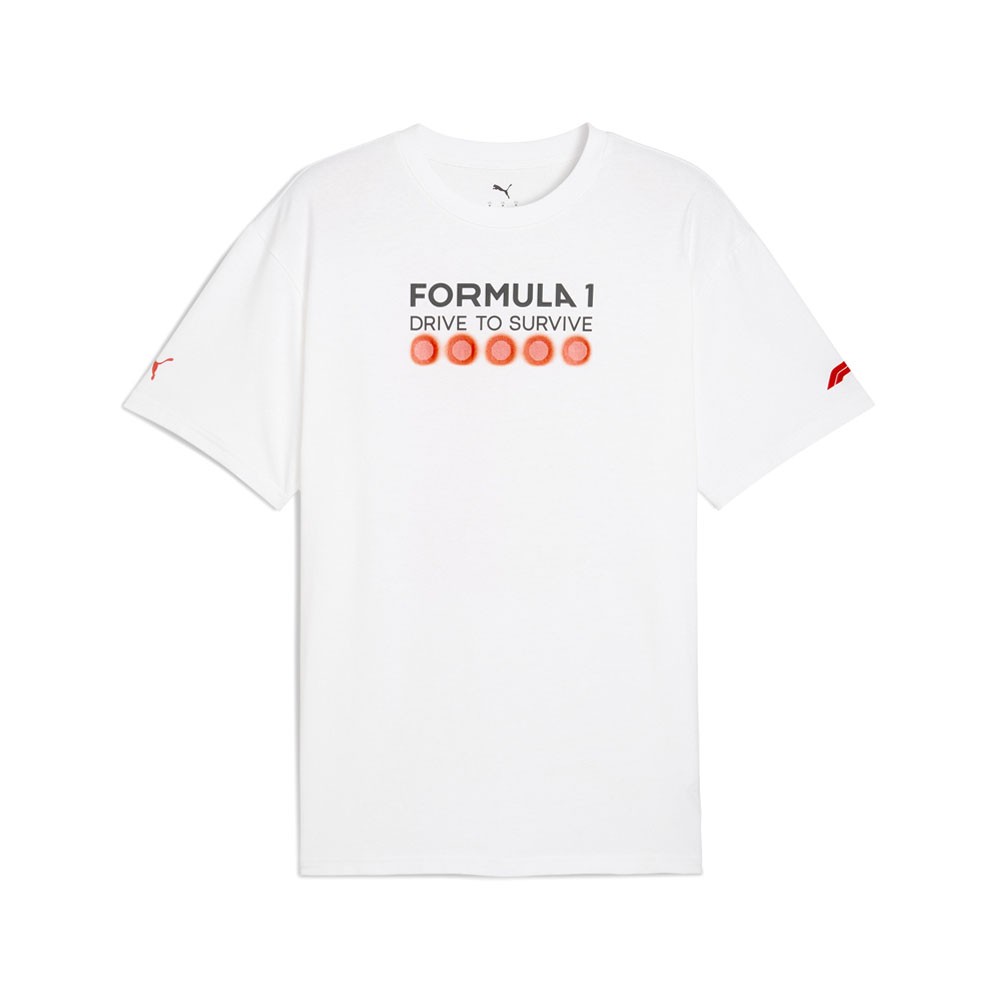 PUMA F1 Dts Graphic Relaxed Crew Neck Short Sleeve T-Shirt Mens White Casual Top