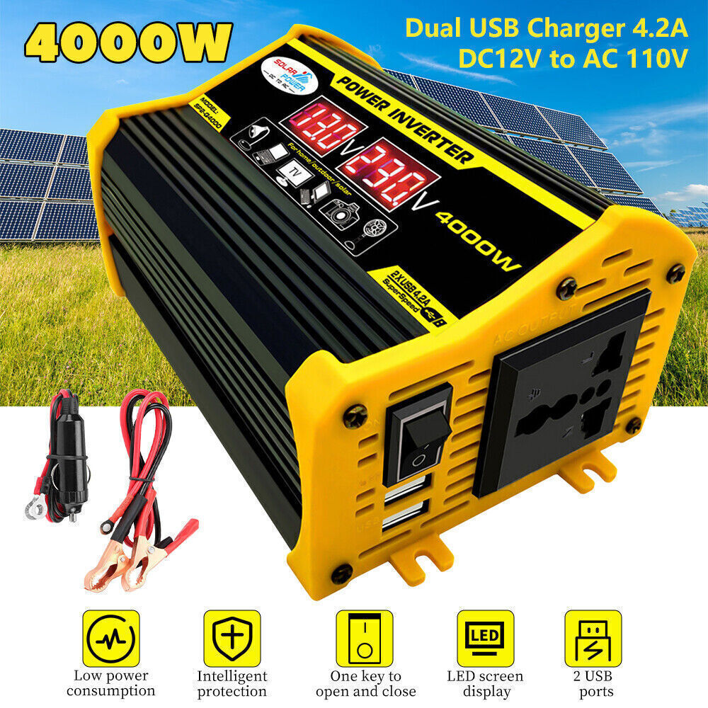4000W Power Inverter DC 12V to AC 110V  Car Sine Wave Converter Dual USB