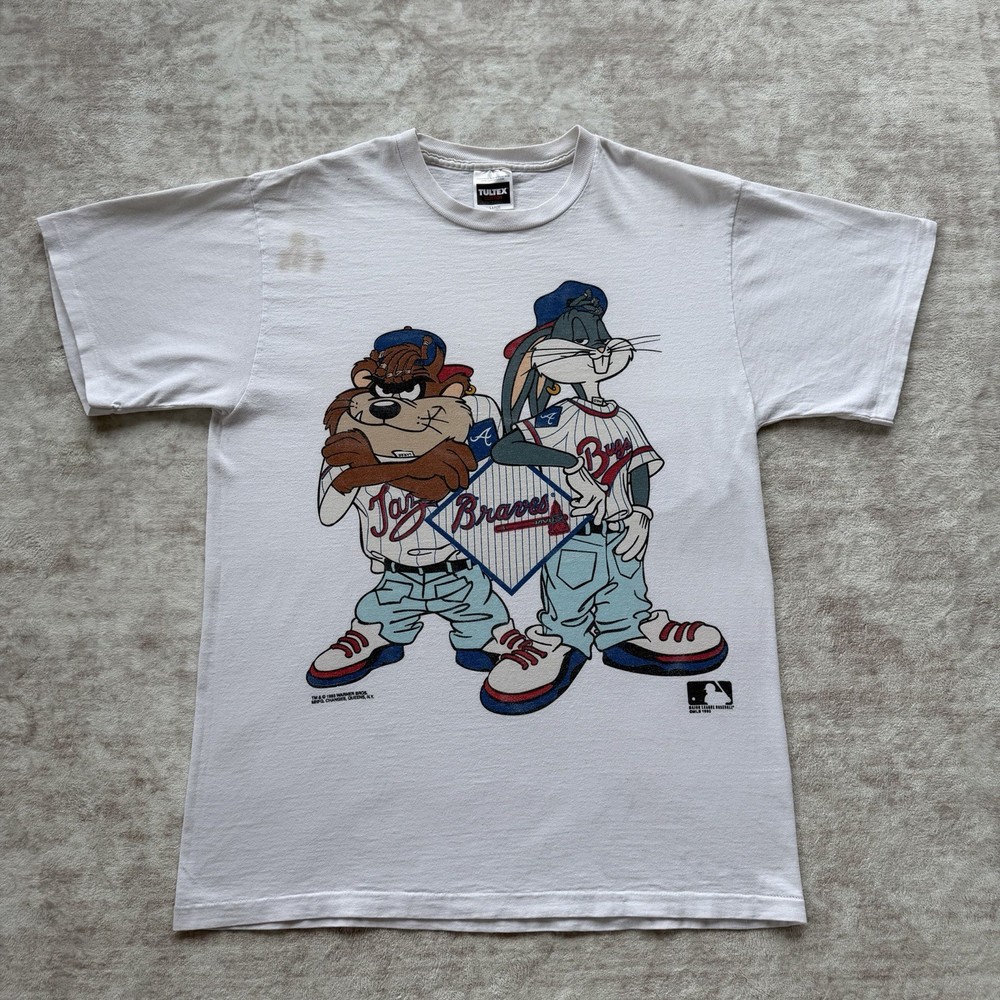 Vintage Looney Tunes Bugs Bunny Taz Atlanta Braves T-Shirt Size Large