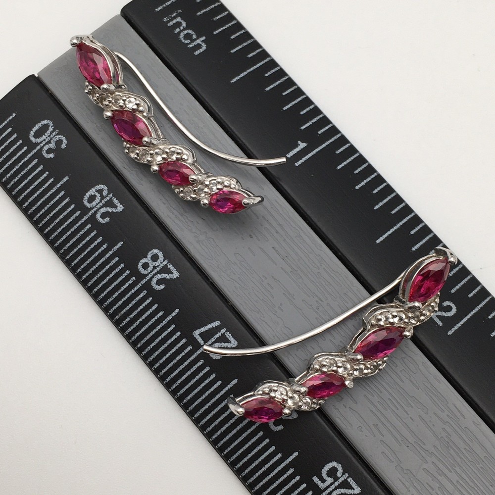 925 Sterling Silver Vintage Pink & Clear Stone Threader Earrings Marked FAS #16