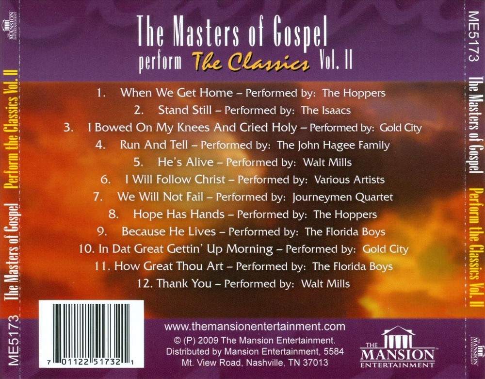 VARIOUS ARTISTS MASTERS OF GOSPEL PERFORM THE CLASSICS, VOL. 2 NEW CD