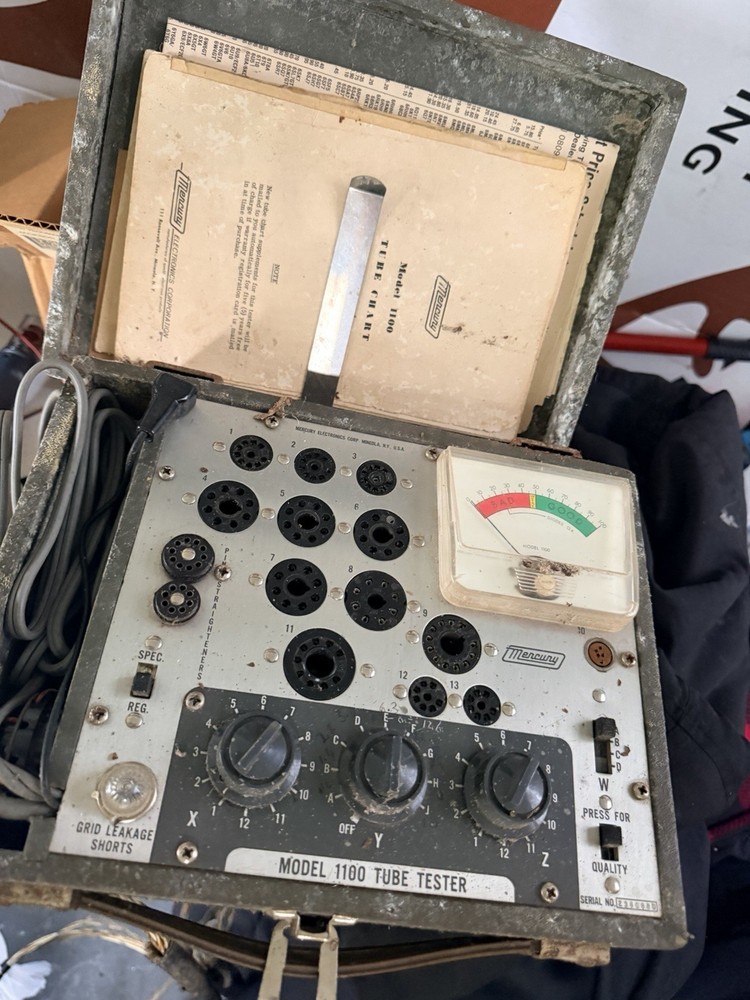 Vintage Mercury Model 1100 Tube Tester Tester Untested w/ Tube Chart