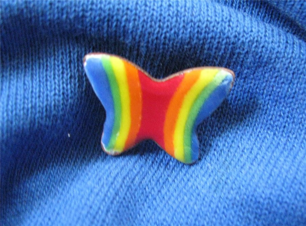 Vintage Enamel on Copper Butterfly Brooch Pin Multicolor Rainbow Small 3/4