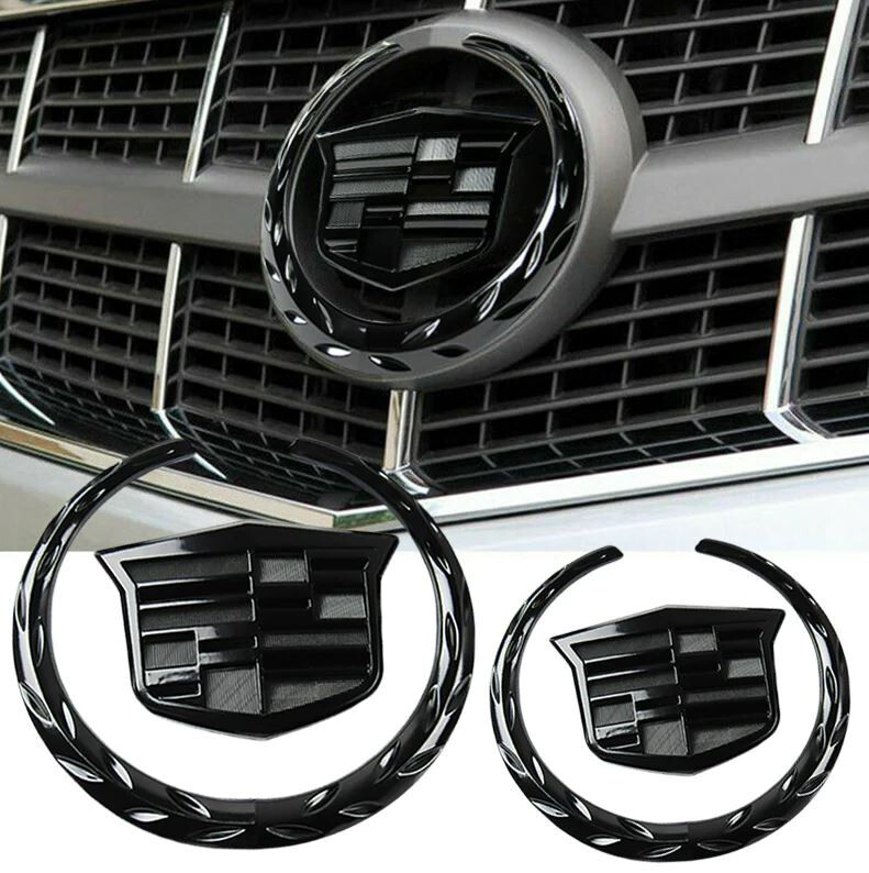2x For Cadillac Car Hood Rear Emblem Bonnet Trunk Boot Badge Decal Sticker Black