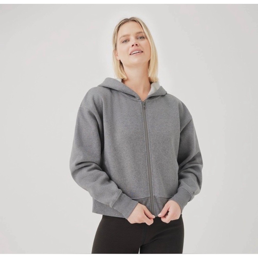 Pact Organic Cotton Blend Grey Full Zip Cropped Hoodie Sweatshirt Size Medium
