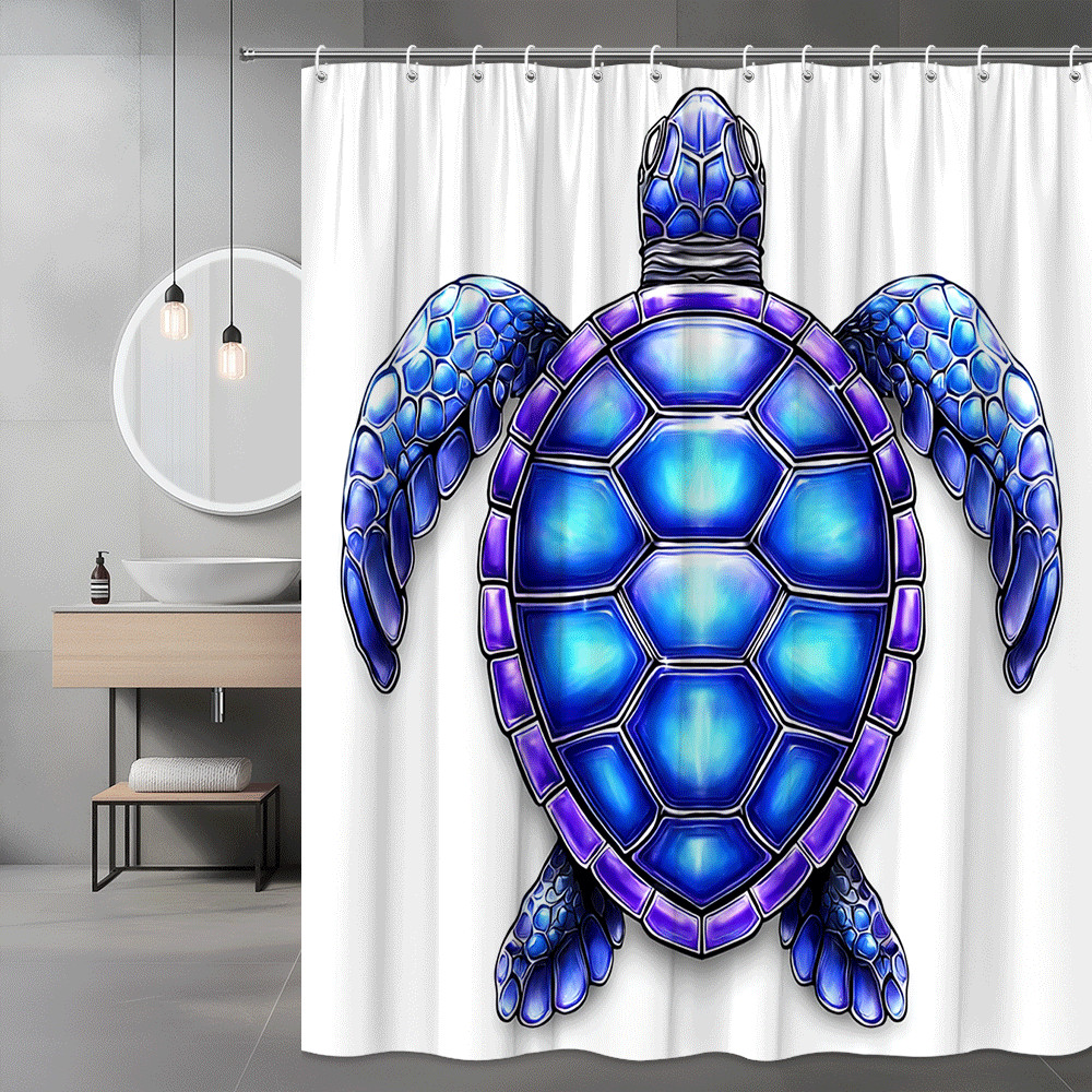 Blue Turtle Shower Curtain Sea Animal Graphic Print