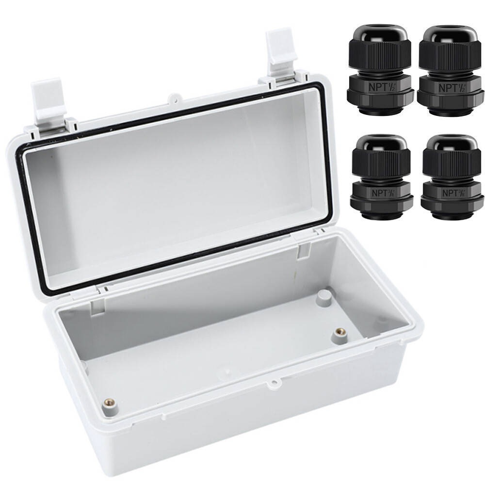 Waterproof Electrical Project Enclosure ABS Plastic Junction Box w/ Cable Glands