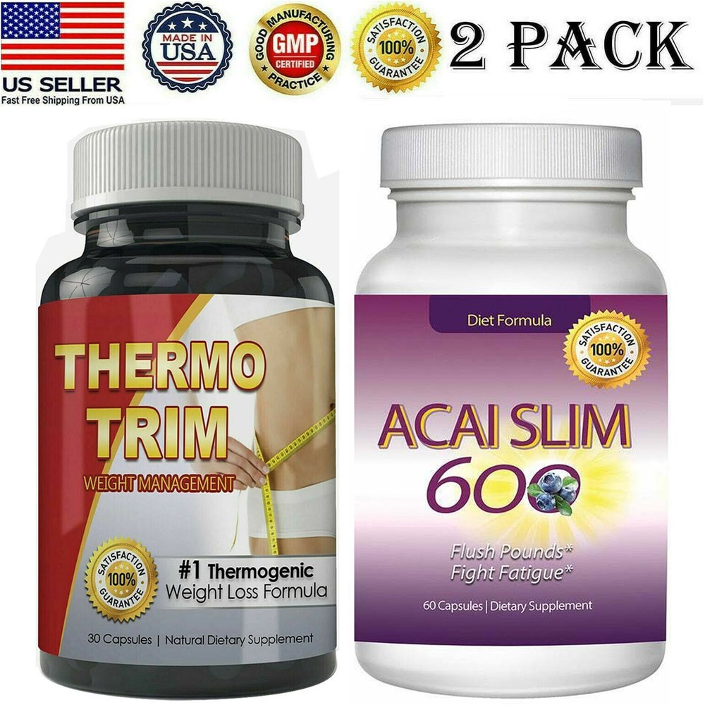 Acai Slim Berry & Thermo Trim Thermogenic Fat Burn Weight Loss Capsules Combo-image