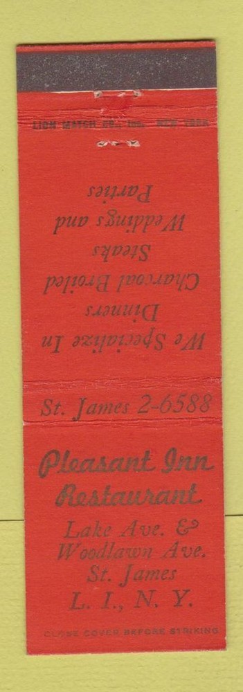 Matchbook Cover - Pleasant Inn Restaurant St James LI NY