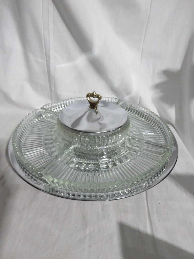 Vintage Kromex Holiday Lazy Susan Relish Dip Set No. 405-21 7 Pieces NOS