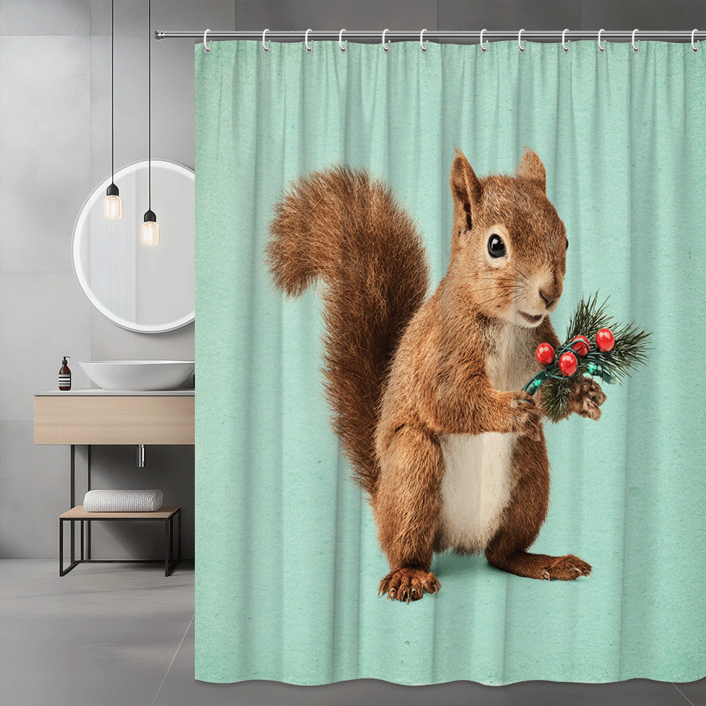 Squirrel with Holiday Pine Branch Shower Curtain
