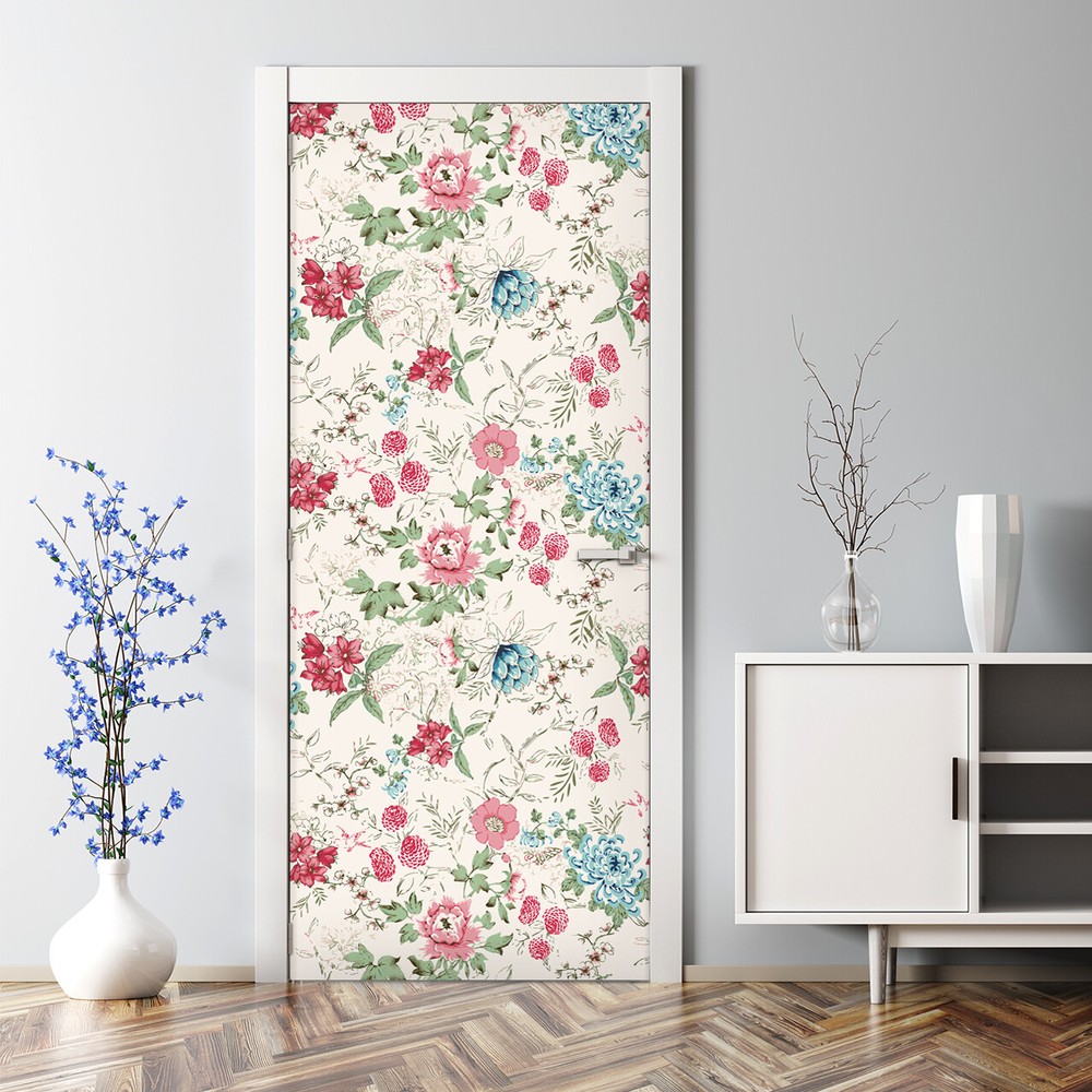 Red Flowers Door Decal Watercolour Decorative Mural Vintage Seamless pattern