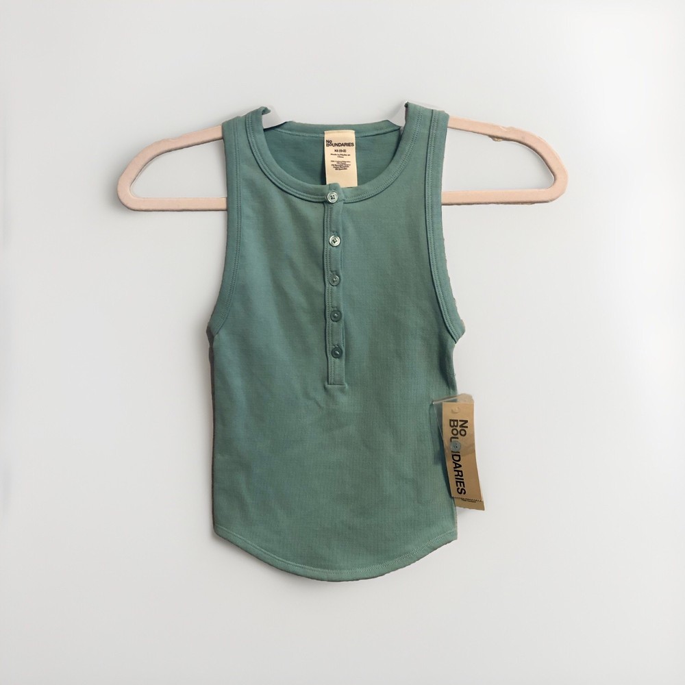 No Boundaries Juniors Seamless Henley Tank Top Womens Size XS Aqua Pearl Shirt
