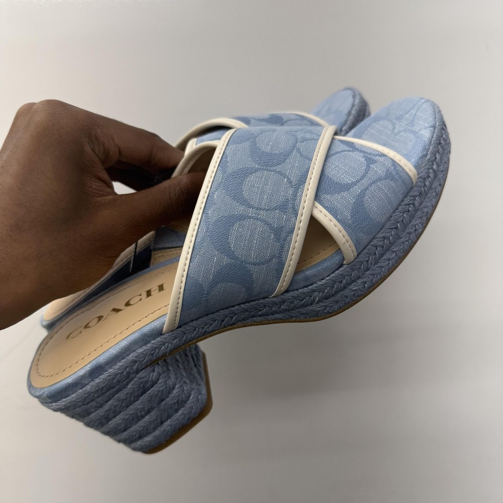 Coach Size 7B Blue Signature Block Heel Platform Sandals Espadrille