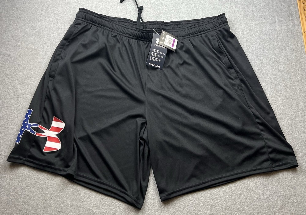 Under Armour Men’s Freedom Tech Big Flag Logo Shorts Size 2XL 7” Black NWT