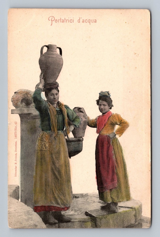 Italy- Lady Water Carriers Standard Souvenir Post Old PC Card Vintage Postcard