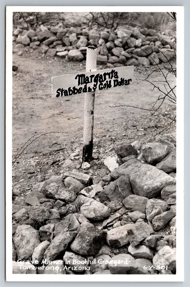 RPPC Margarita Marker Boothill Graveyard Tombstone AZ C1950's Postcard R22