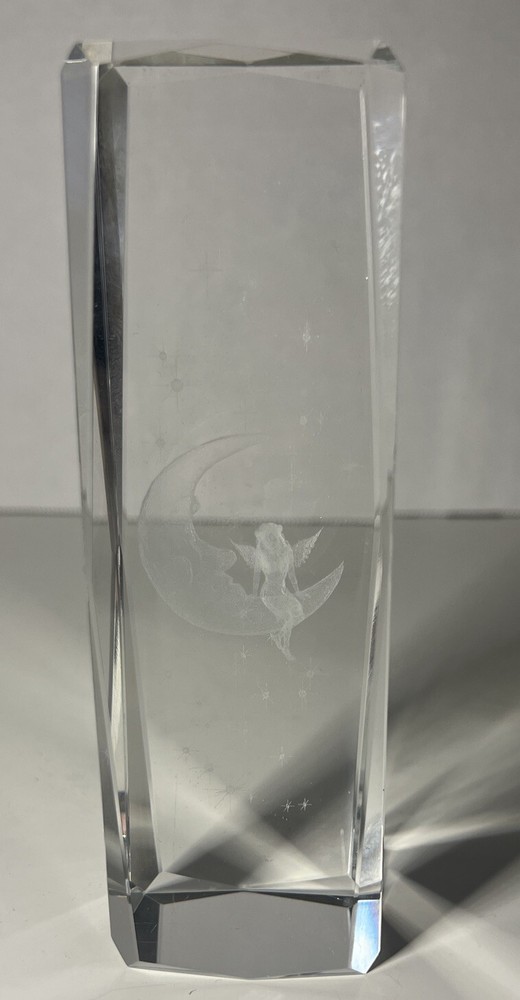 3D Laser Etched Angel On Moon Glass Paper Weight