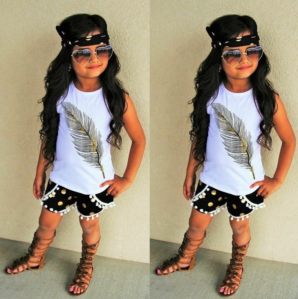3Pcs Toddler Kids Girls Clothes Sleeveless Tops Shorts Pants Outfits Set