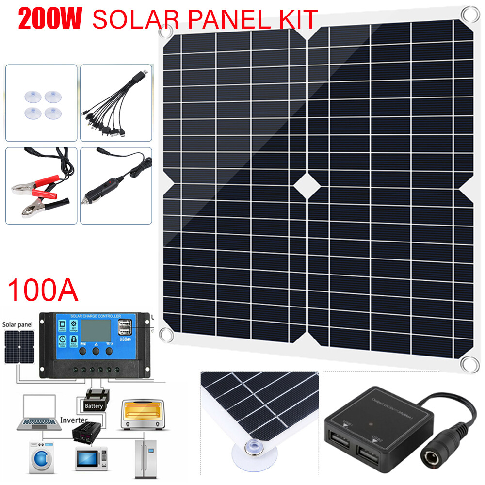 200W Solar Panel Kit 100A 5V/12V Battery Charger with Controller Outdoor / RV US
