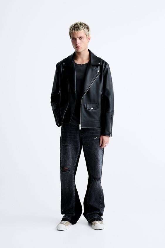 ZARA Men's Leather Biker Jacket New
