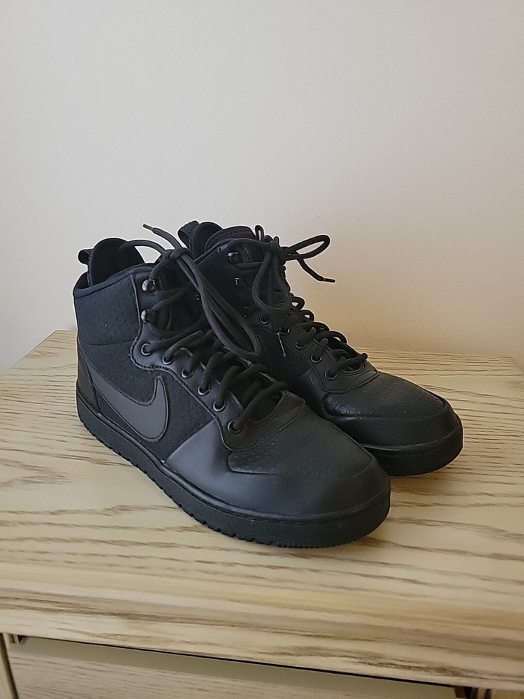 Nike Mens Court Borough Mid Triple Black Leather Basketball Sneakers Size 7.5