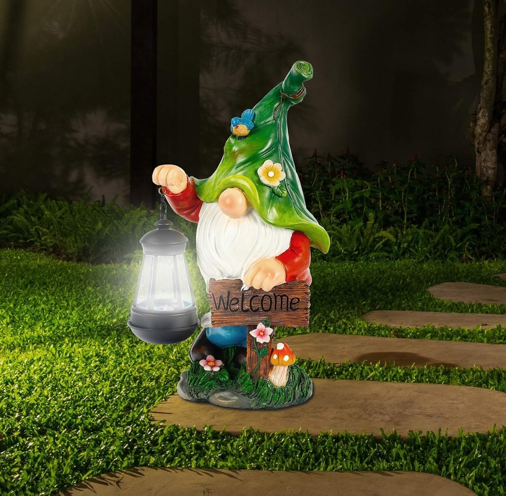 Colorful Solar-Powered Resin Garden Gnome Figurine for Patios and Outdoor Decor
