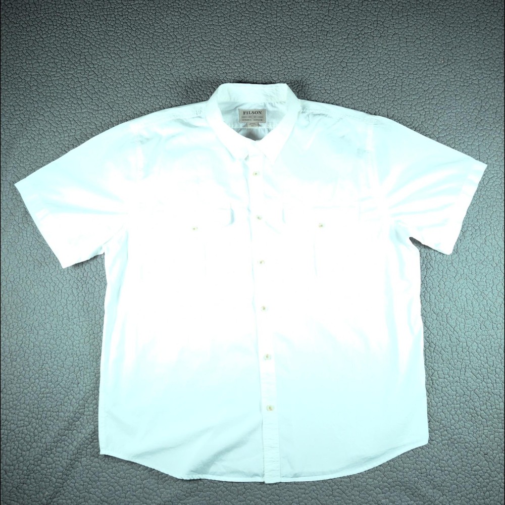 Filson Shirt Mens 2XL White Short Sleeve Button Front Pockets Cotton Casual