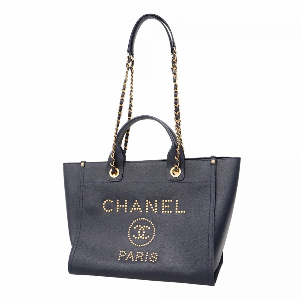 Chanel Deauville Navy Chain Shoulder Tote Bag 849304