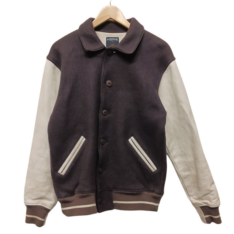Motive Stadium Jacket Brown Leather Wool Cowhide Size M Award Sleeve  