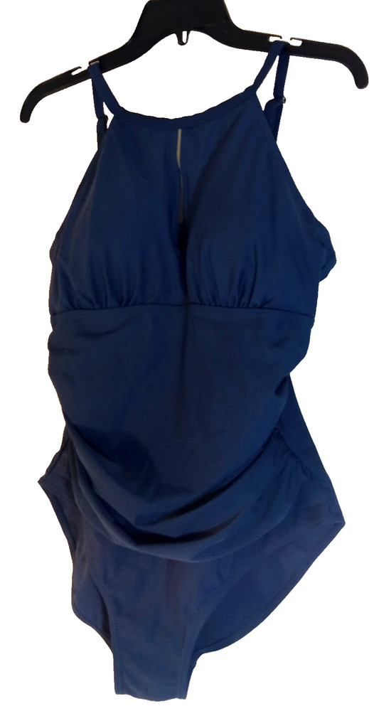One Piece Swimsuit Womens Size XL Navy Blue Padded Scrunch Adjustable Straps